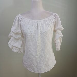 2/$15 CeCe Eyelet Ruffle Sleeve Cotton Top